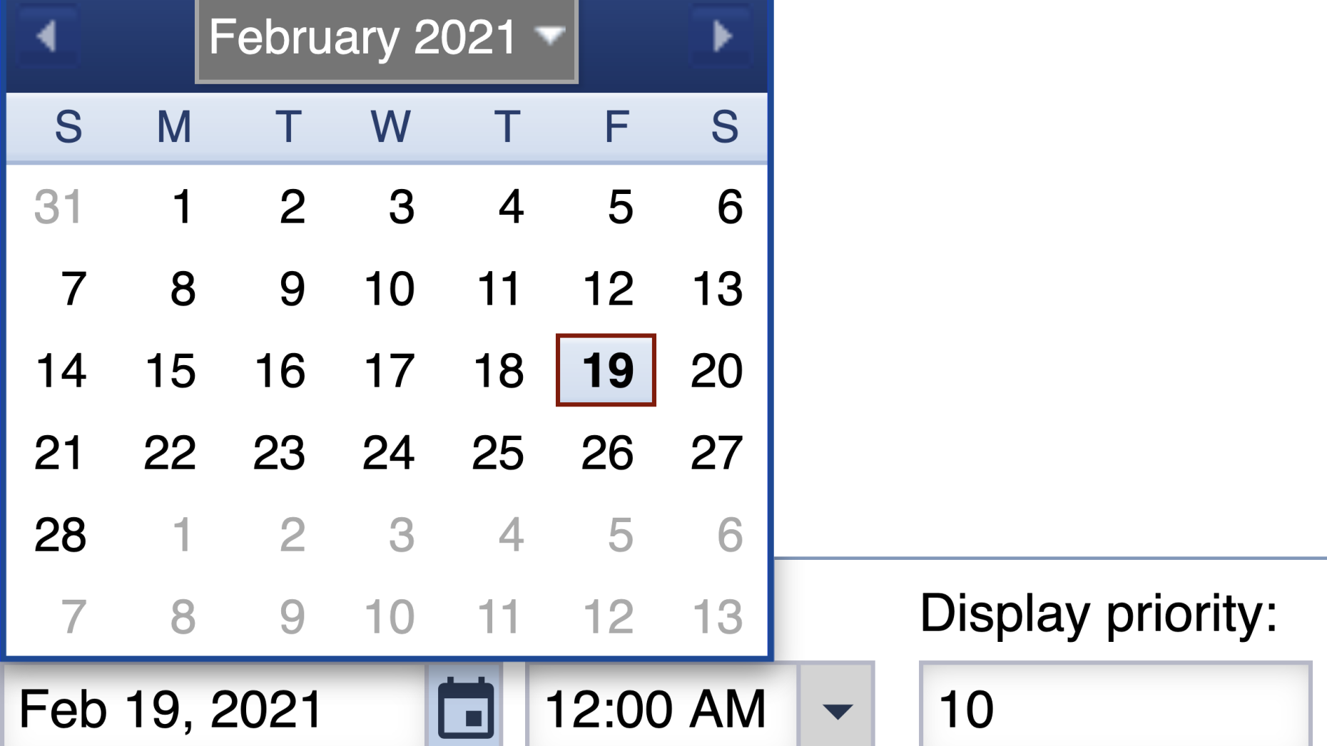 Start Date/Time and Display Priority